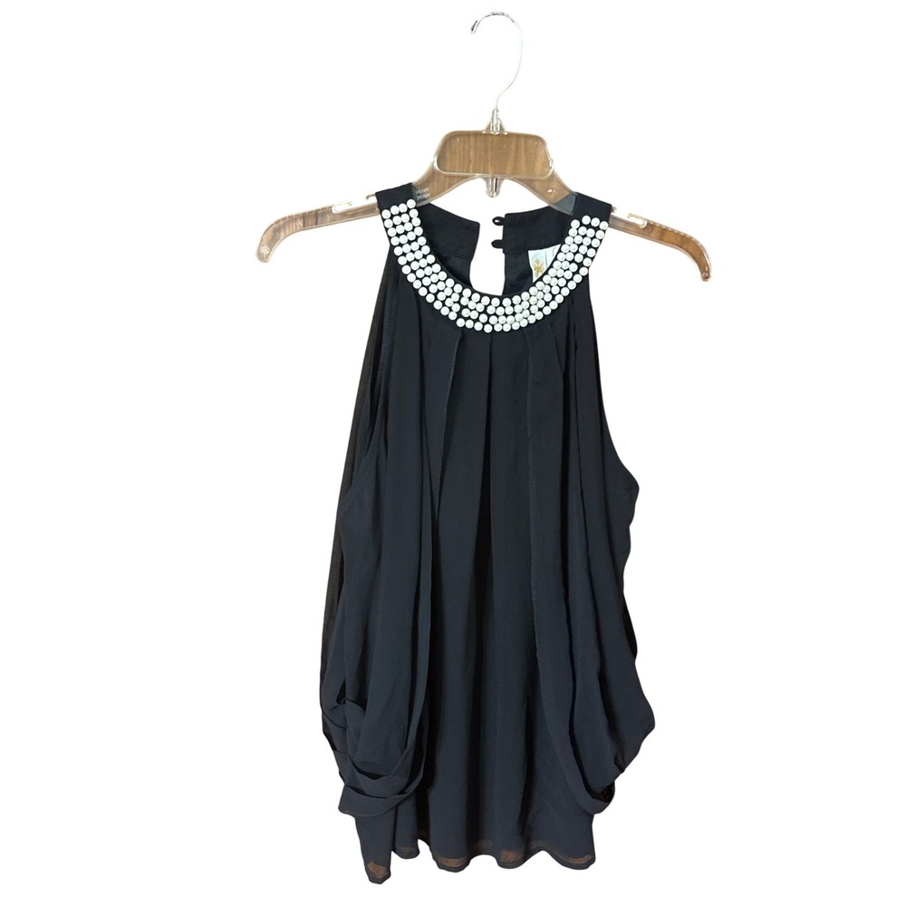 A Diva Black Chiffon Pearl Embellished Halter Blouse‎ B2B738A057AD Womens Large